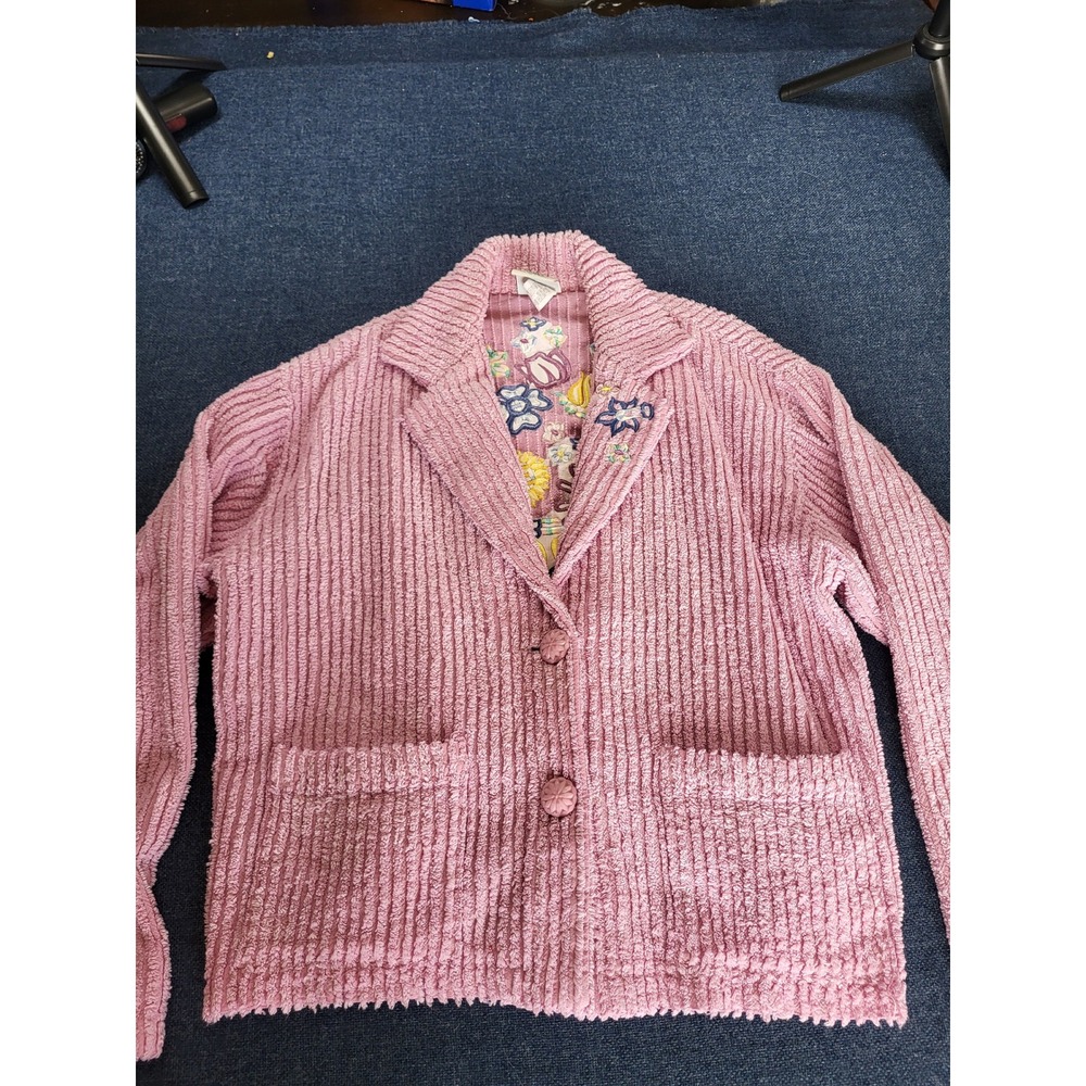 Threads on Threads Pink Corduroy Floral Embroidered Blazer Jacket Small